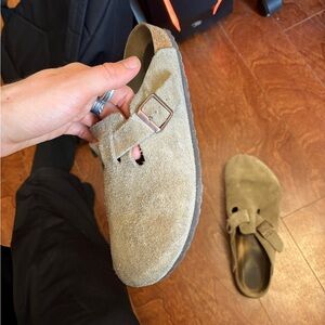 Birkenstock Men's Suede Clog Sandal in Taupe